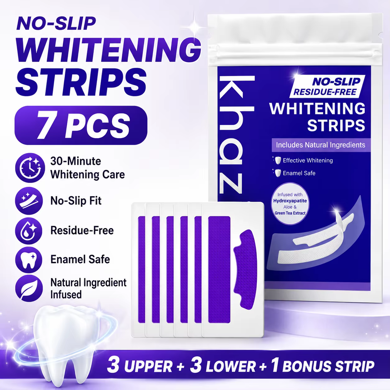 Bandes blanchissantes pour les dents / 14 pièces / Sans danger pour l'émail / Sans peroxyde / Kit de blanchiment / Sourire plus éclatant.