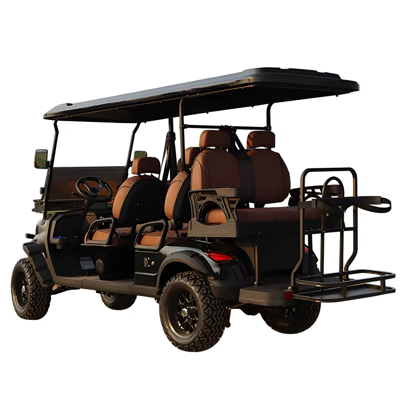 Voiturette de golf électrique de luxe 4+2 places, 6 places, 48V/72V, sièges en cuir, pare-brise en verre, personnalisée pour usage en station balnéaire