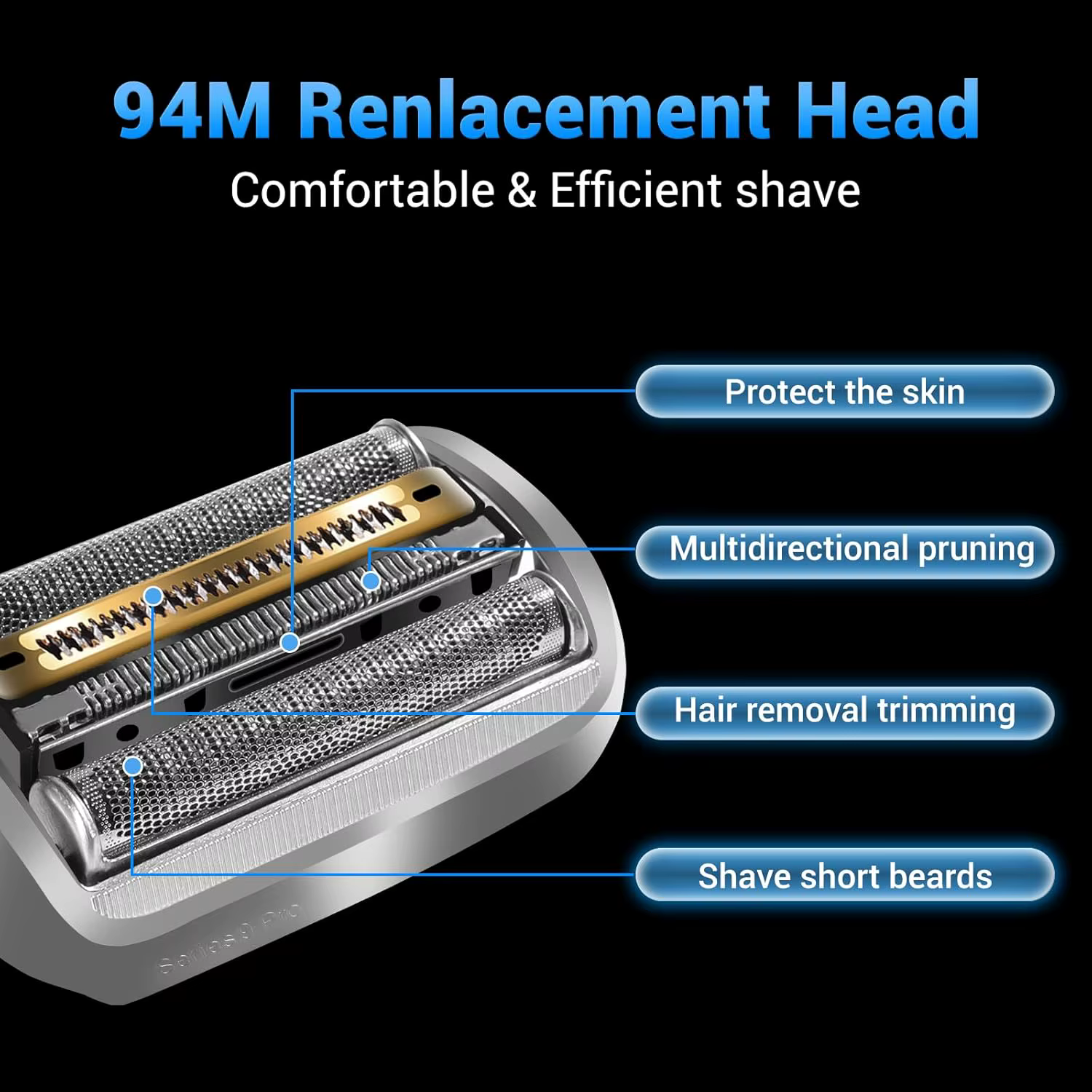 Tête de rasage de rechange Electric Series 9 Pro 94M pour rasoir électrique Braun 94M 9030S 9040S 9050CC 9070CC 9040s9 (1 paquet)