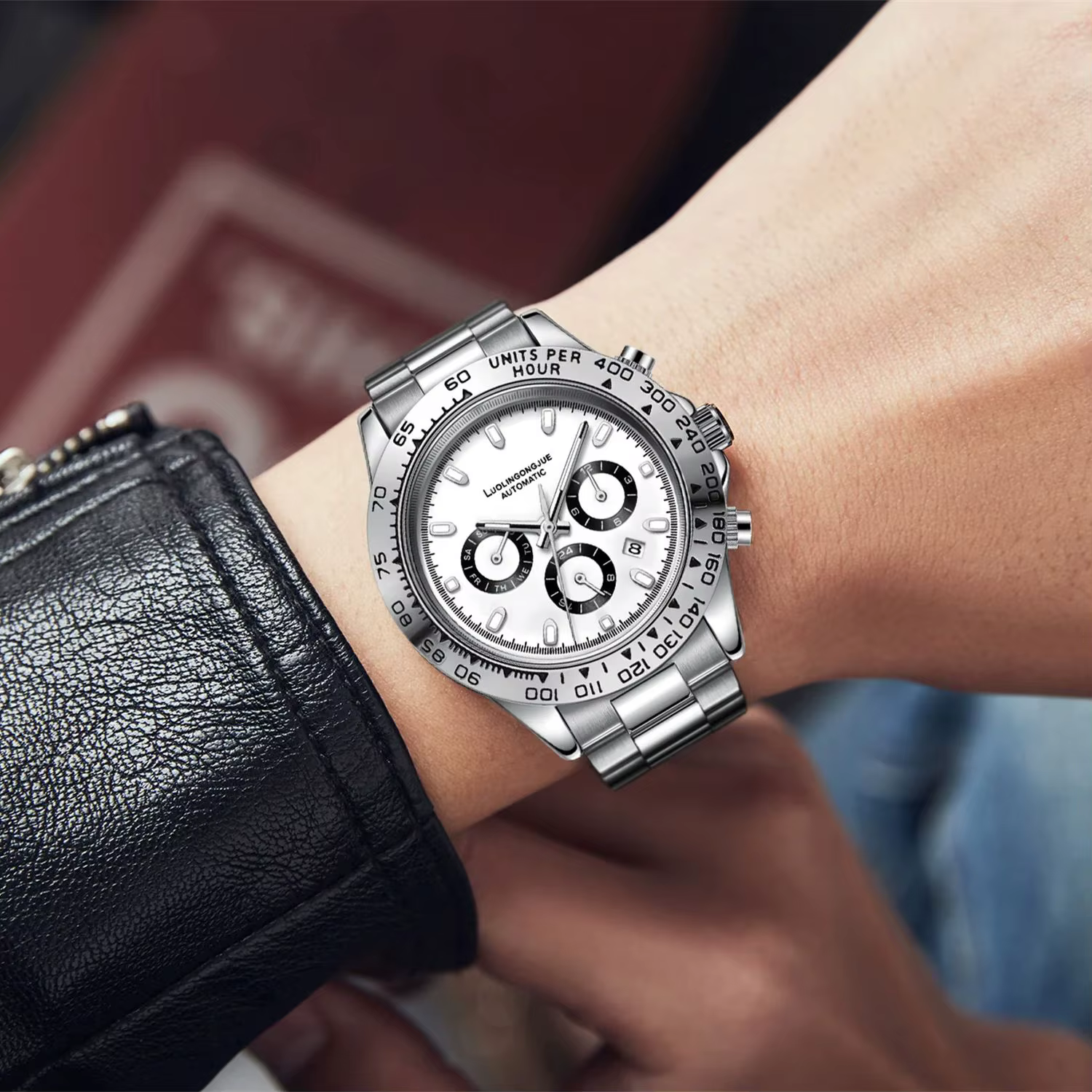 Montre mécanique pour hommes de la série luxe, montre mécanique entièrement automatique multifonction à trois cadrans et six aiguilles, montre pour hommes avec design ajouré, montre décontractée et él