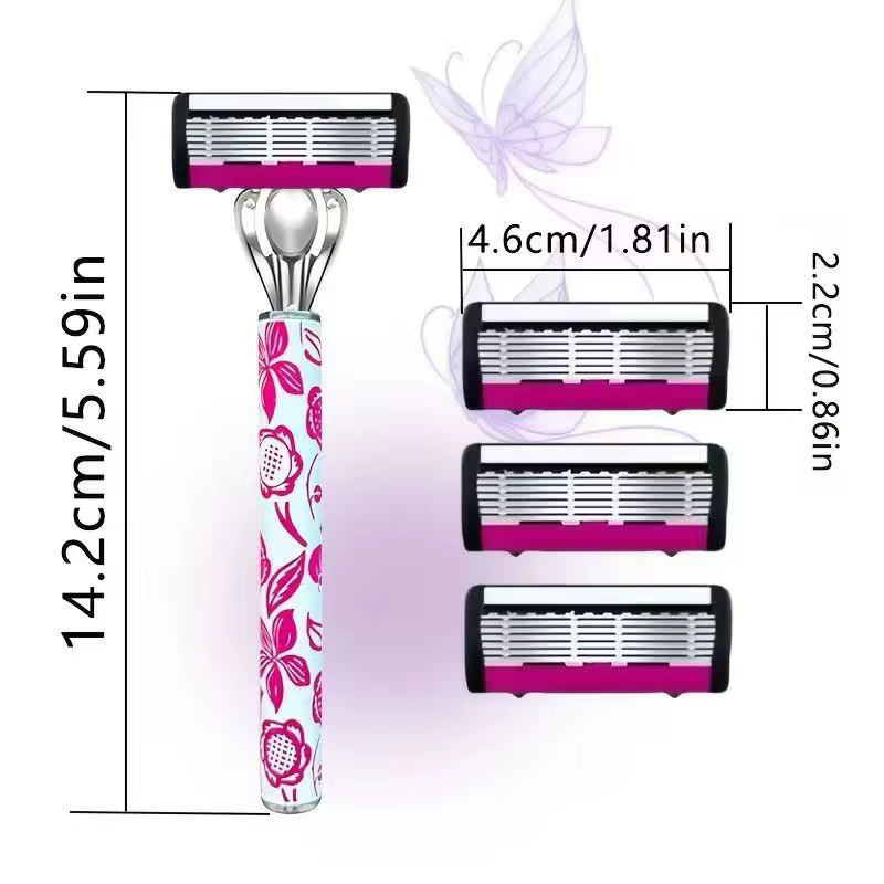 Rasoir manuel pour hommes avec lame en acier inoxydable à 6 couches et 2 poignées + 30 lames