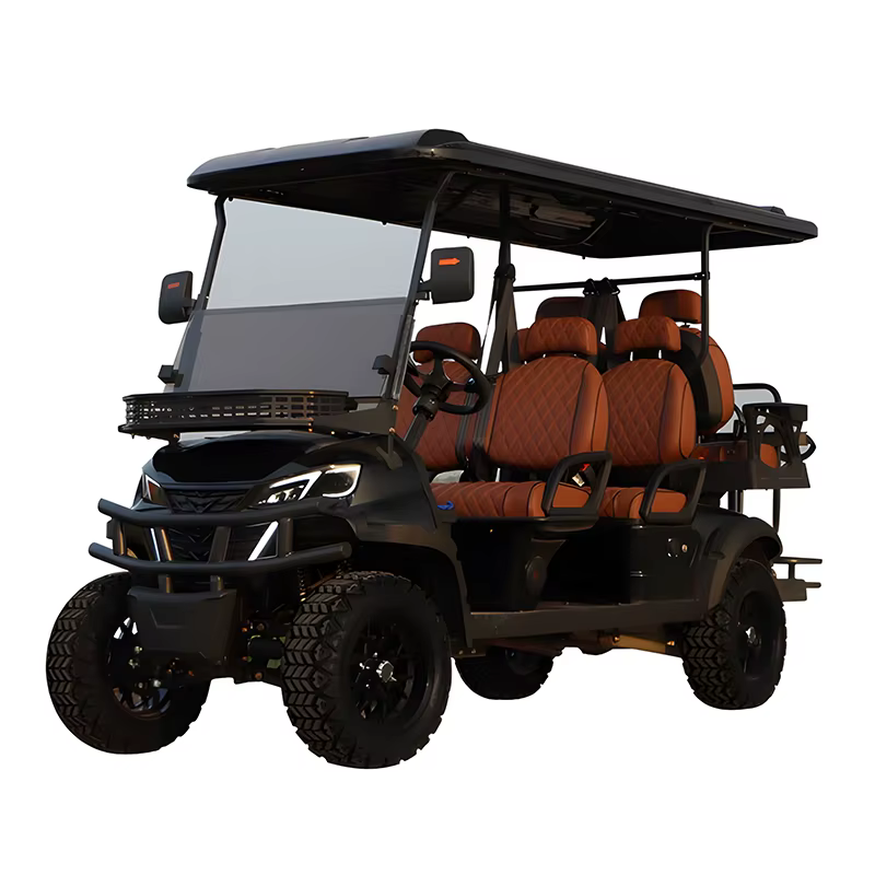 Voiturette de golf électrique de luxe 4+2 places, 6 places, 48V/72V, sièges en cuir, pare-brise en verre, personnalisée pour usage en station balnéaire