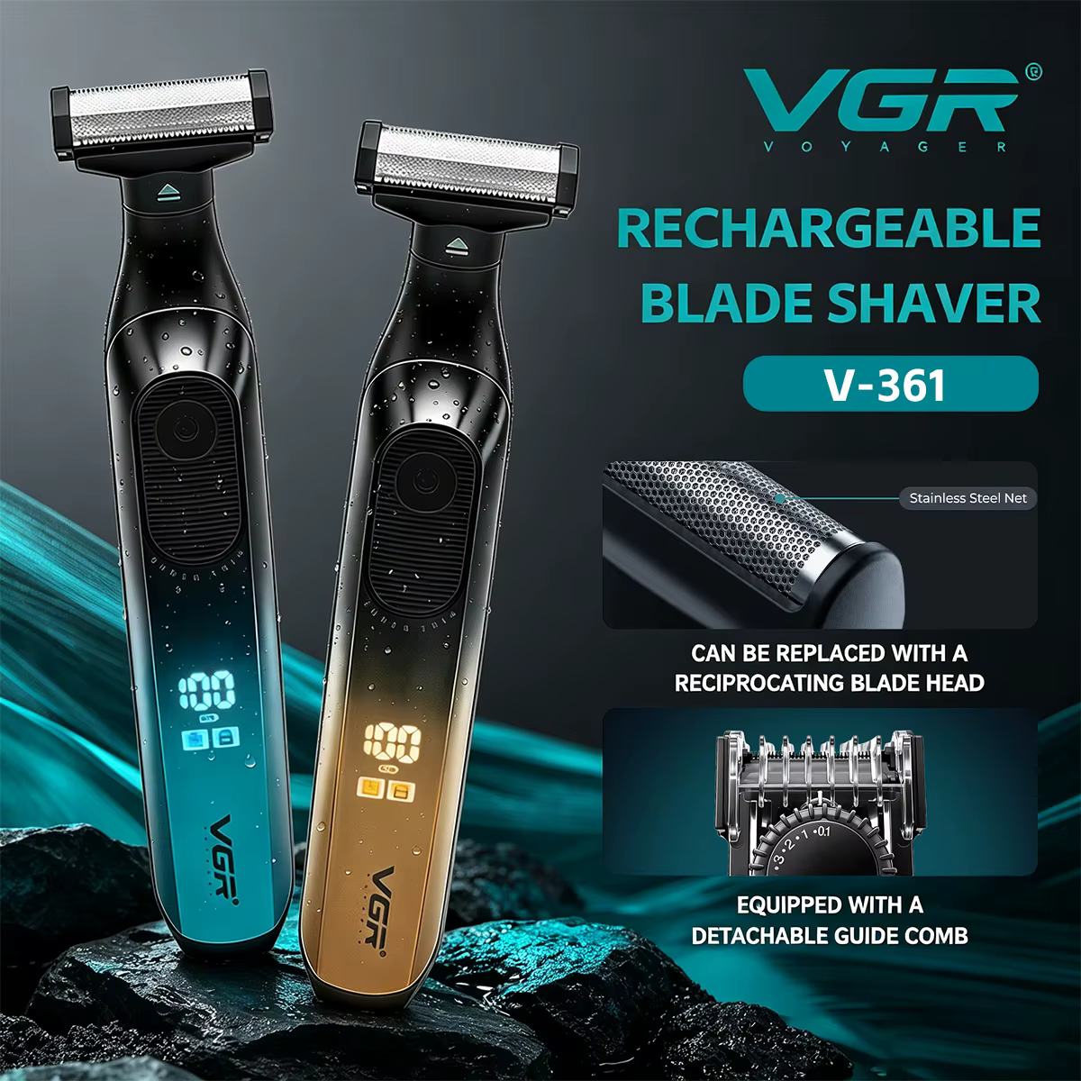 VGR rasoir homme rasoir électrique hommes rasoir rasoir électrique Rasoir Électrique Tondeuse à barbe Professionnel Machine à raser Tondeuse double face IPX6 Étanchéité Barbier Rasoir pour hommes V-36