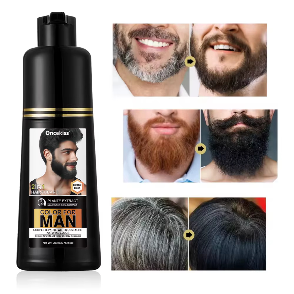 Shampoo colorant pour barbe 2 en 1 pour hommes