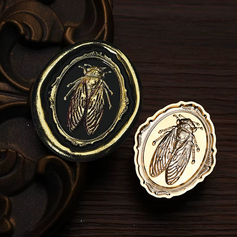 Sceau d'avertissement en relief d'insecte en métal, tête de timbre, peinture au feu vintage, bancs d'avertissement, faire-part de mariage, enveloppe de scrapbooking, décor de lettre