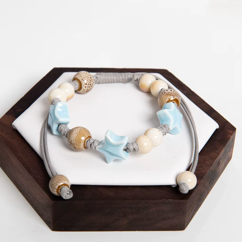 Bracelet de perles en céramique blanche et bleue tissé à la main, cordon de cire réglable, Style ethnique bohème, bijoux faits à la main pour couples et amis