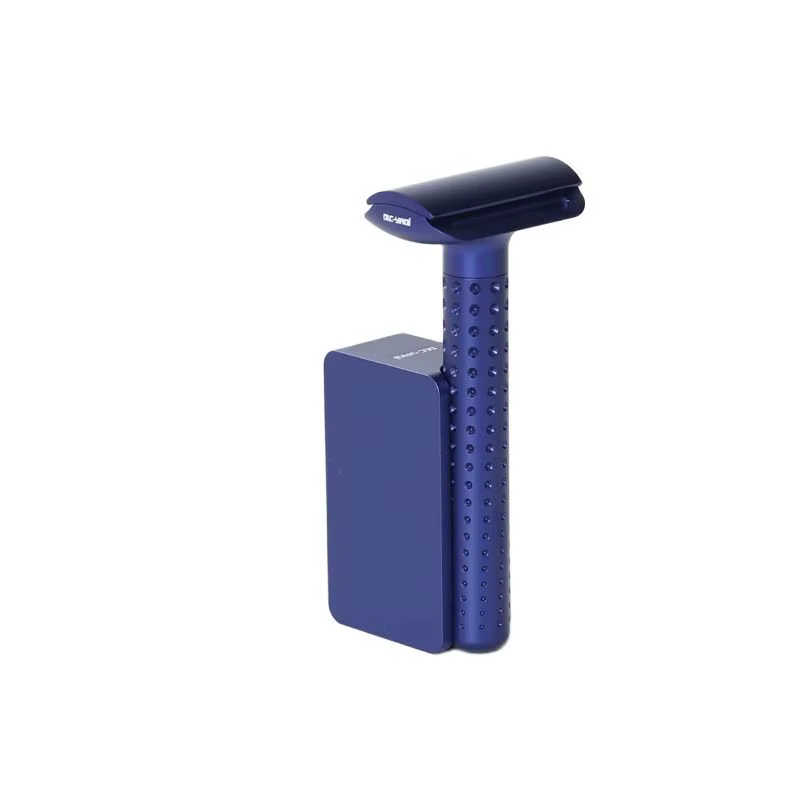 Yaqi Sputnik – rasoir et support de sécurité en aluminium pour hommes, couleur bleu foncé, avec écart de lame de 1.25mm, diamètre de la poignée de 13.5MM et longueur de 833.5mm