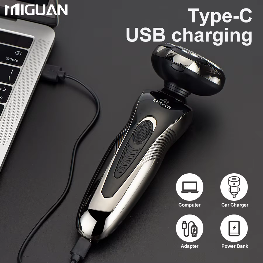 Rasoir électrique rotatif à 3 lames rechargeable par USB
