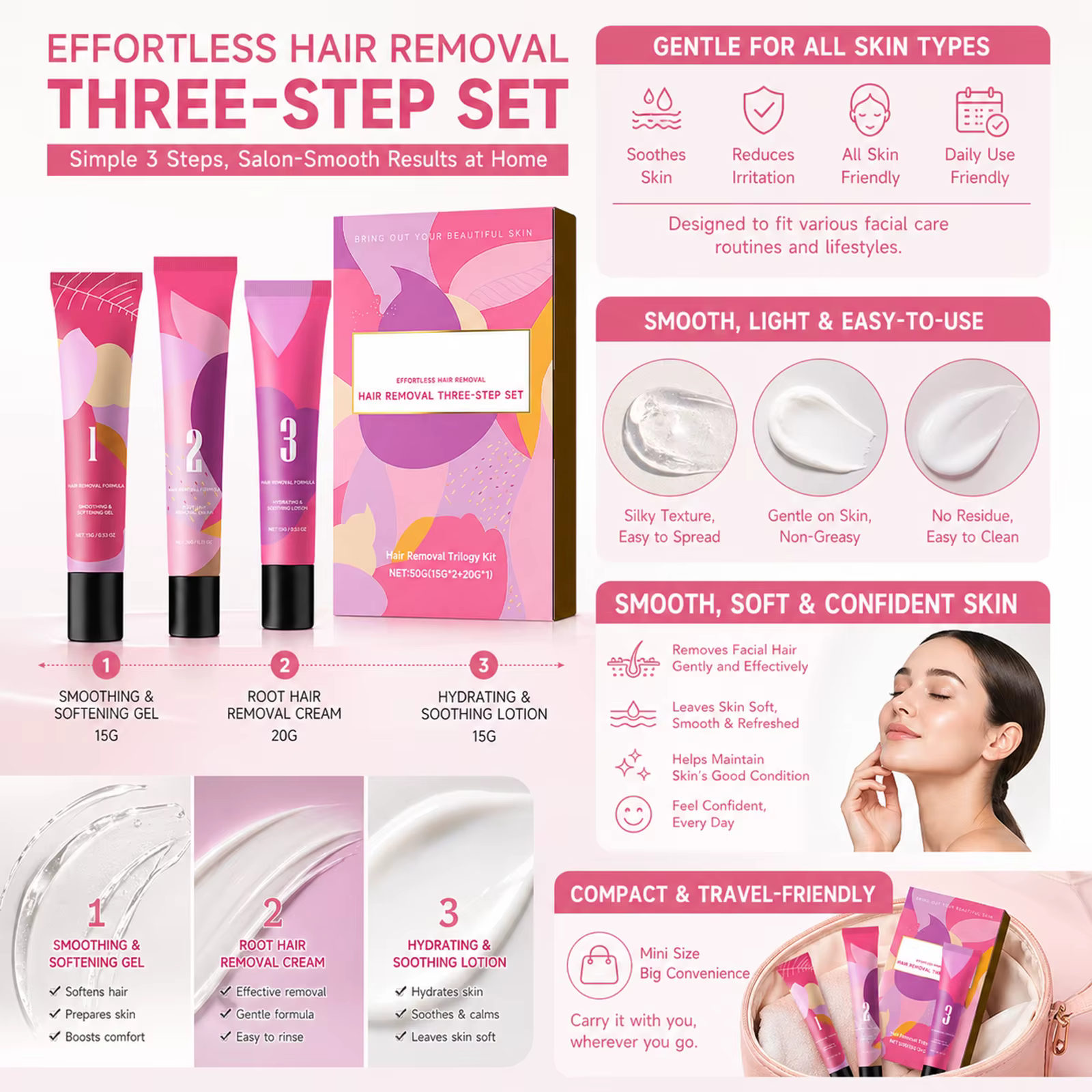 Kit de trilogie d'épilation en 3 étapes