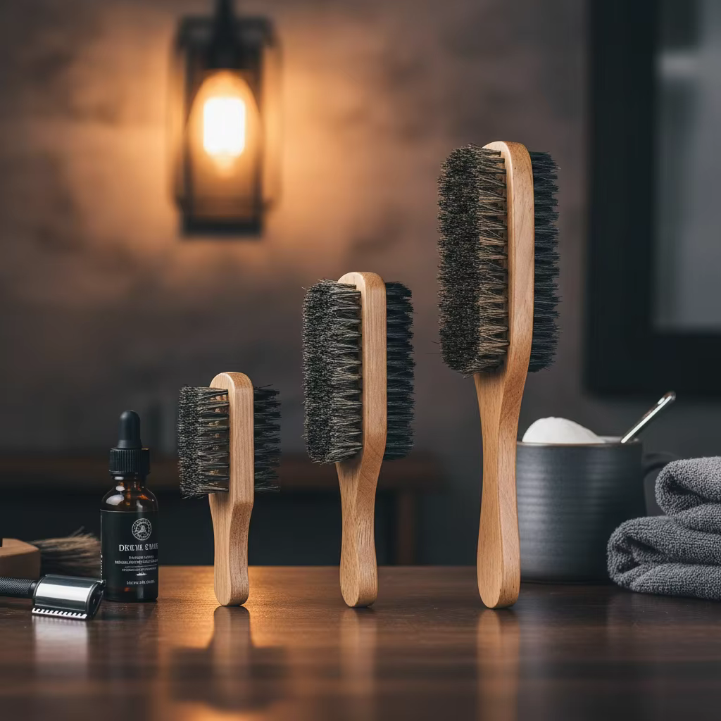 Brosse à barbe avec manche en bois naturel et poils pour le soin et le coiffage des hommes