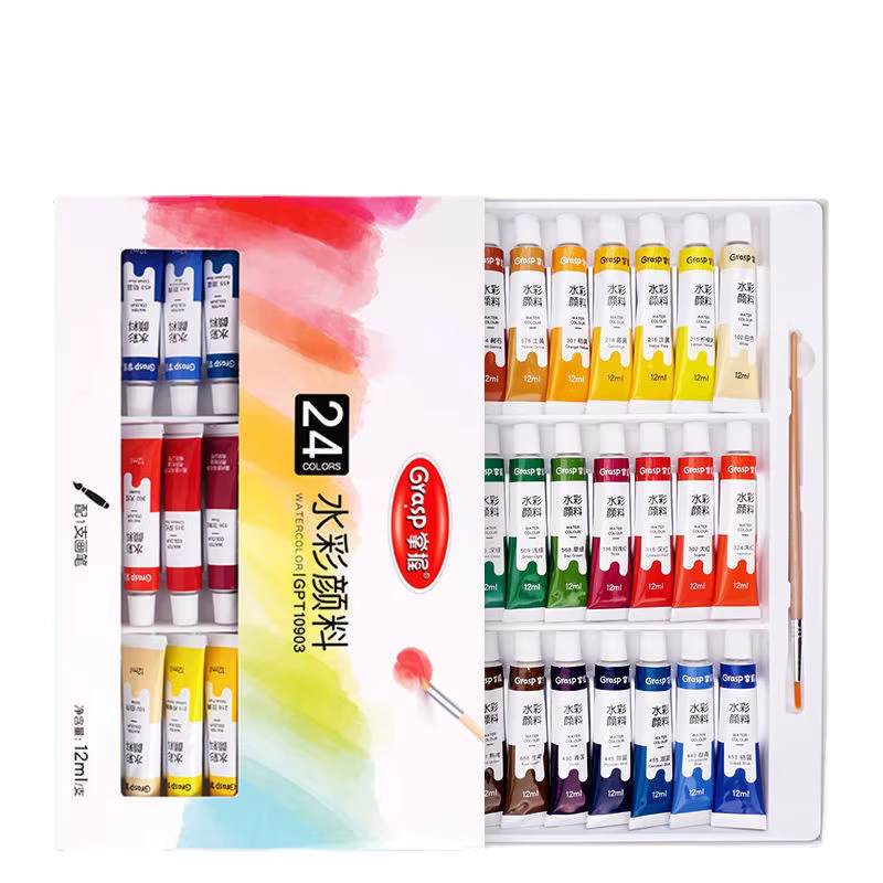 Ensemble de peinture à l'aquarelle, outils de peinture artistique pour étudiants débutants, 12 couleurs lavables, 24 couleurs