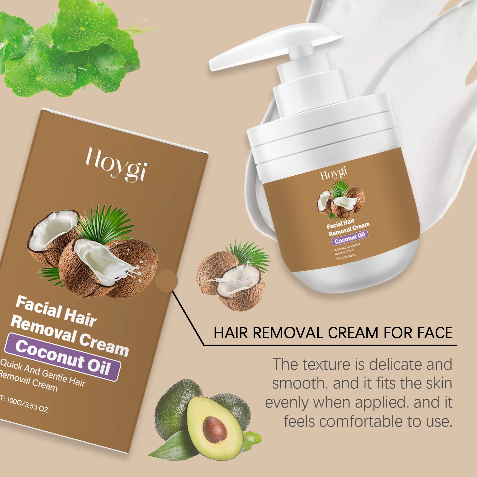 Crème dépilatoire pour le visage à l'huile de coco