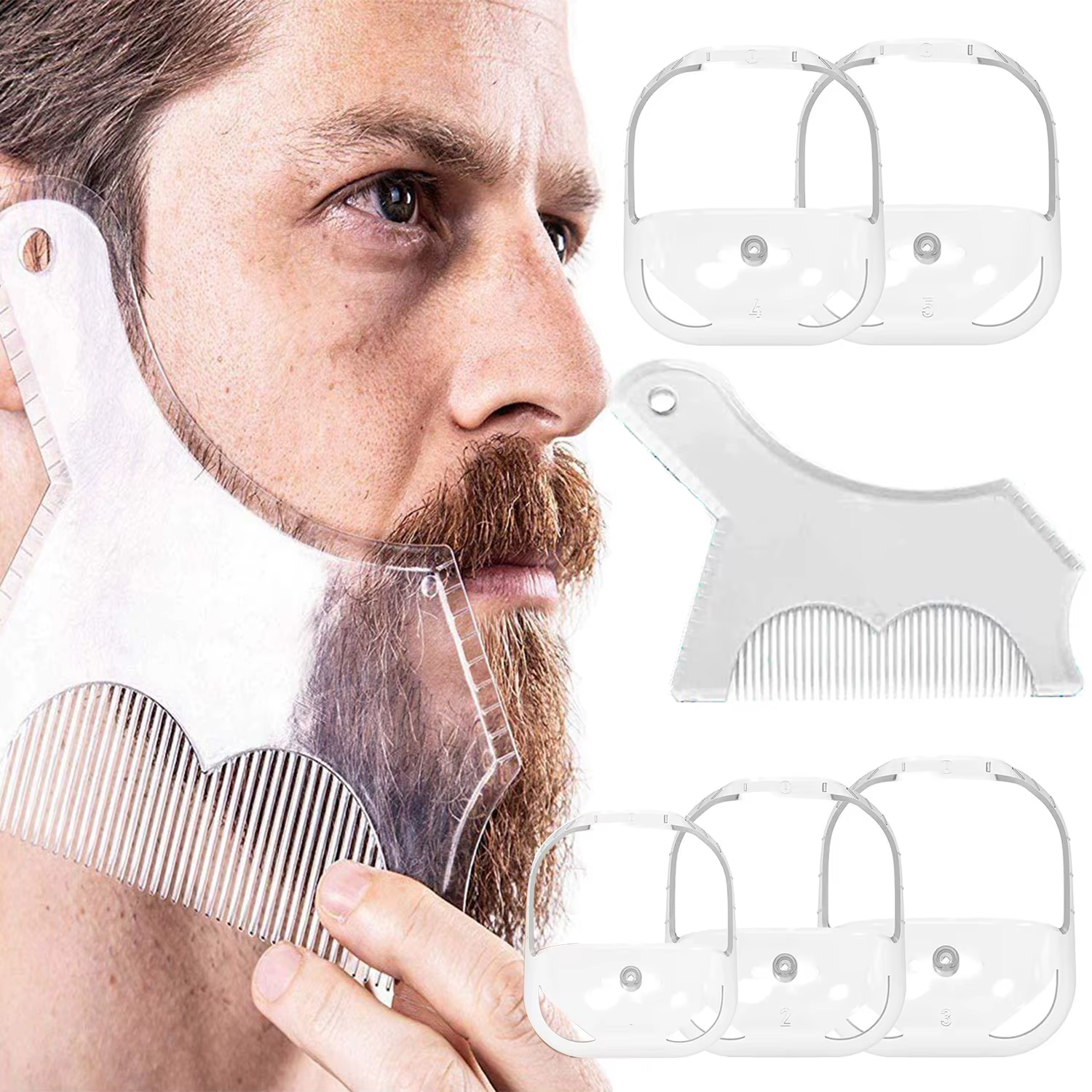 Kit d'outils de coiffage de barbe pour hommes, gabarit de rasage pour barbe de cheval, peigne à barbe ultra-fin pour le modelage et l'entretien du visage