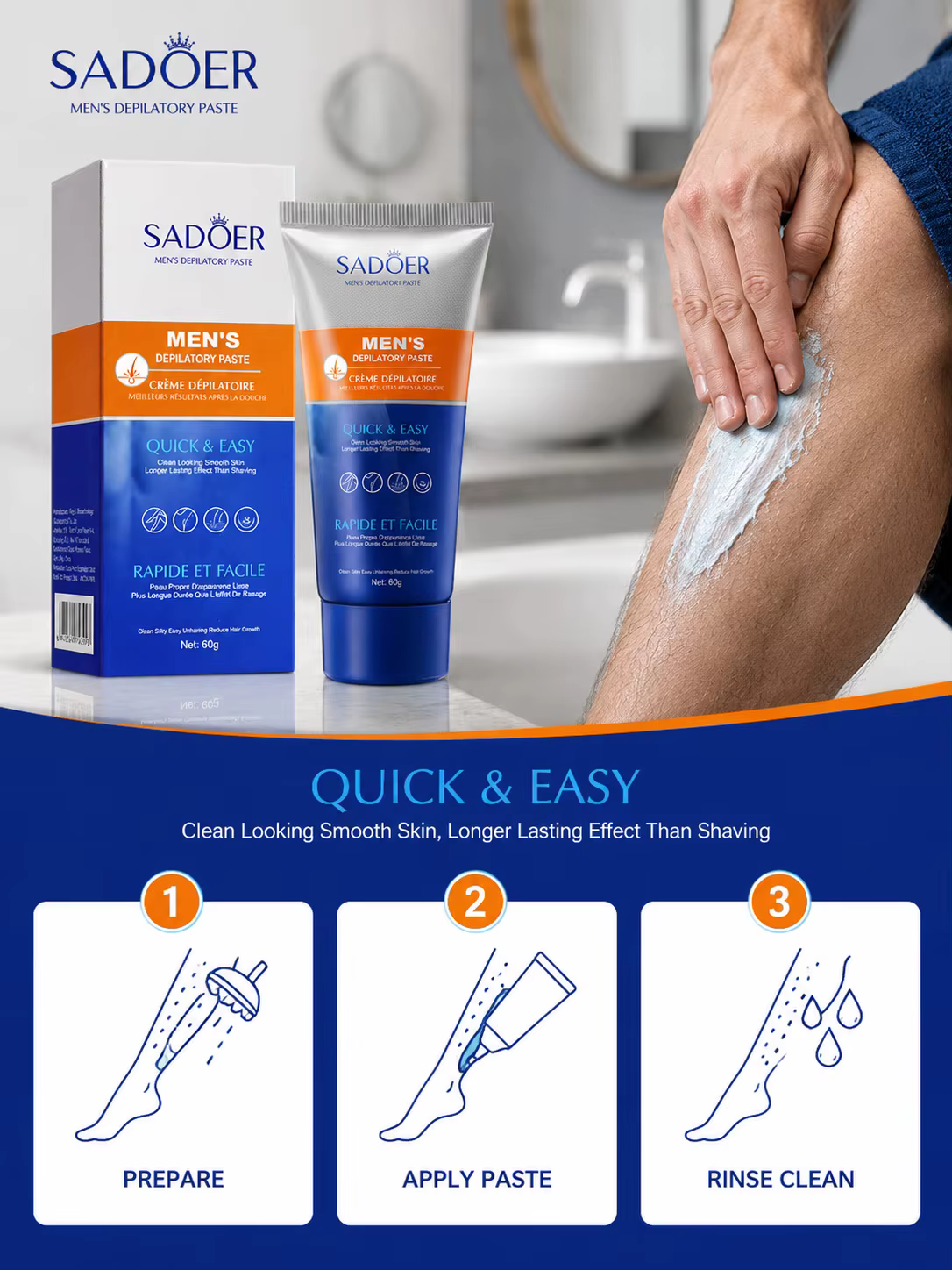 Crème dépilatoire pour hommes, crème épilatoire pour le corps, douce et hydratante, soin de la peau pour une peau lisse, application facile pour les soins quotidiens des hommes.
