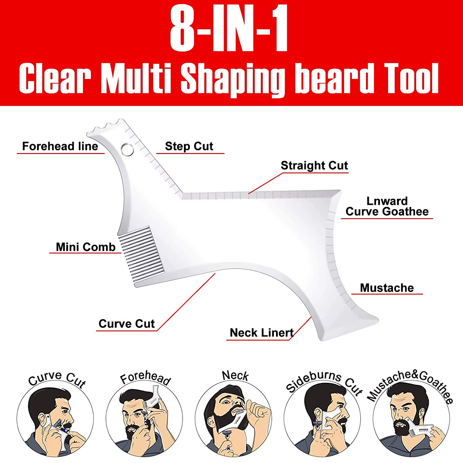 Peigne coiffant pour barbe, règle transparente pour soins pour hommes, favoris, garniture de barbe, outil de Contour