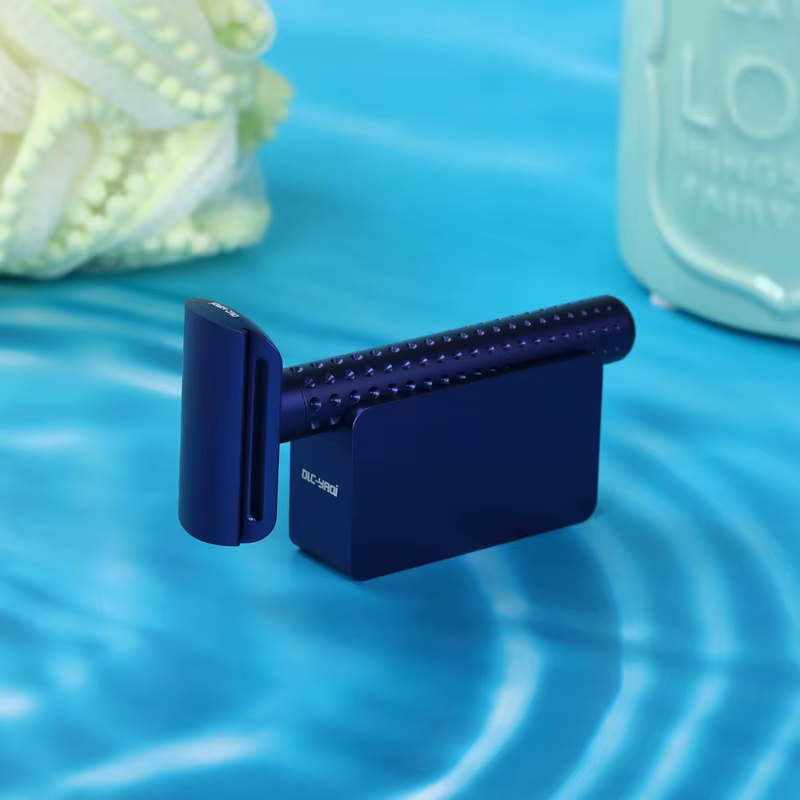 Yaqi Sputnik rasoir et support de sécurité en aluminium pour hommes de couleur bleu foncé