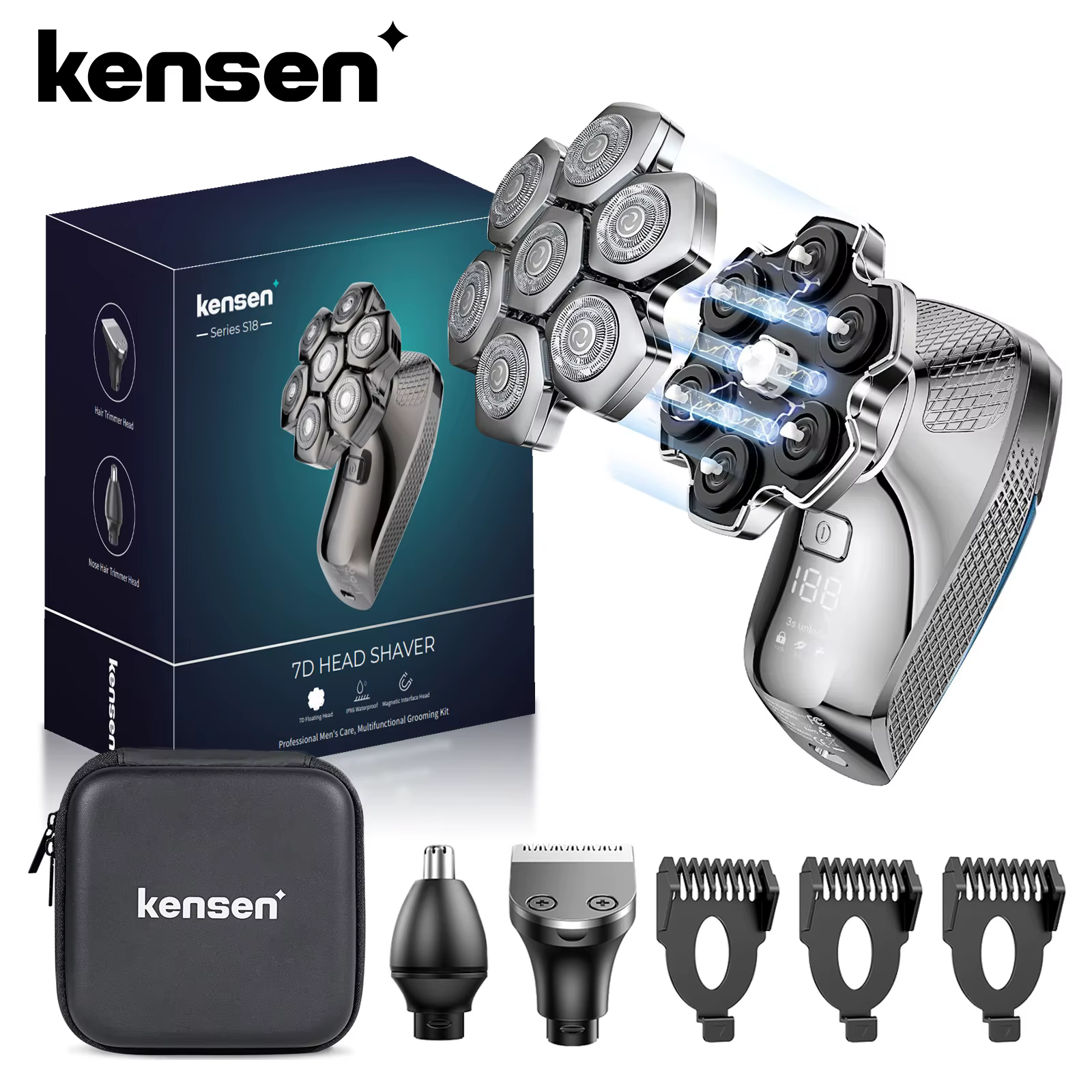 Kensen S18 rasoir électrique pour hommes Rechargeable 7D coupe flottante magnétique 5 en 1
