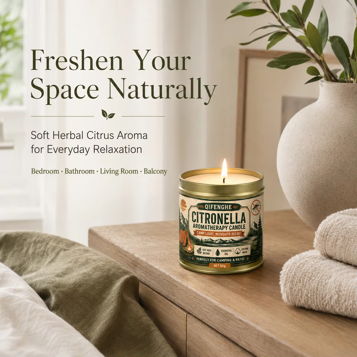 Bougie portable à la citronnelle en cire de soja, aromathérapie, sans fumée, anti-moustiques pour pique-nique en extérieur, patio, décoration intérieure