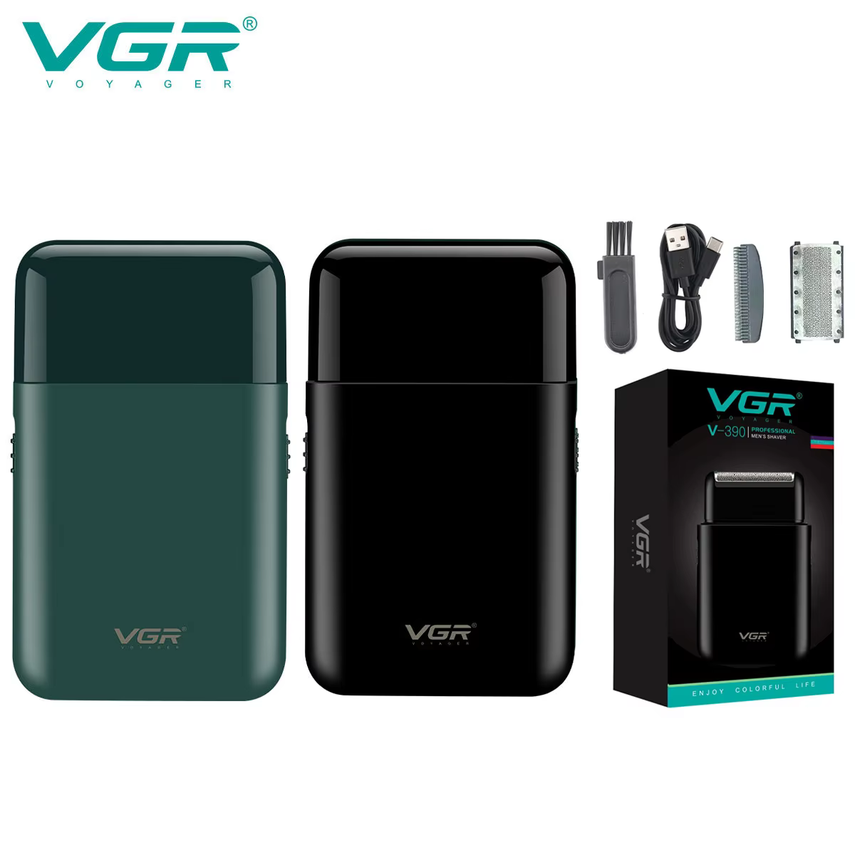 VGR V-390 mini tondeuse à barbe sans fil à lame unique rasoir rechargeable feuille électrique visage corps