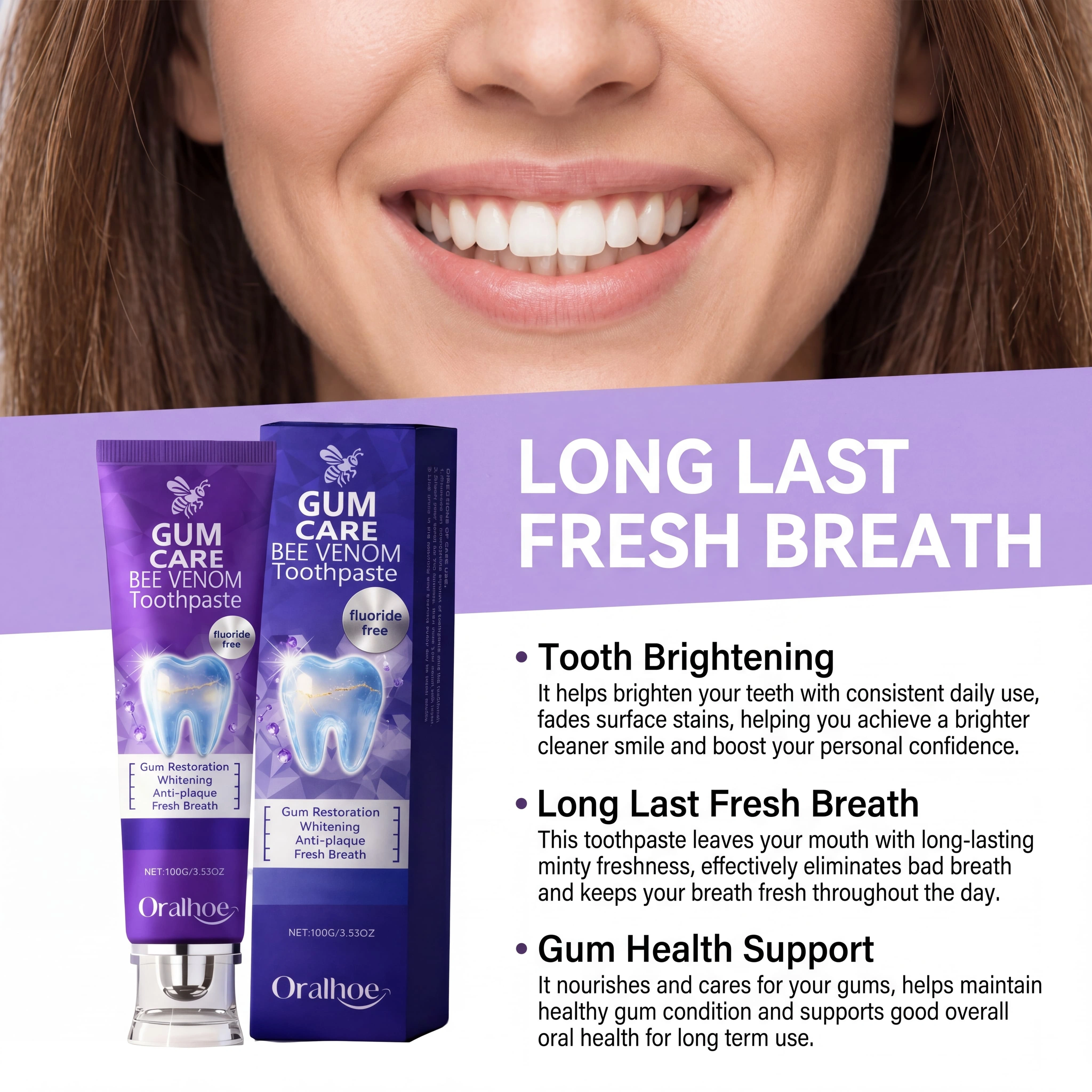 Dentifrice au venin d'abeille pour les soins des gencives, blanchissant, anti-plaque, haleine fraîche, protection de l'émail, soins bucco-dentaires quotidiens