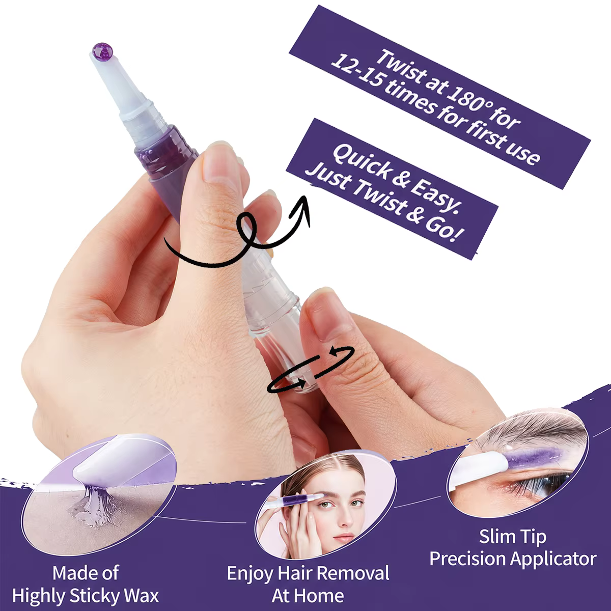 Kit de 52 pièces pour l'épilation à la cire, formule douce à la lavande et à l'aloès pour le visage, les sourcils, les lèvres, la barbe et l'épilation des poils du corps