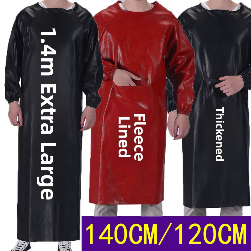 Tablier imperméable en polaire épaisse grande taille, à manches longues, résistant à l'huile, en coton et polyester, pour le travail