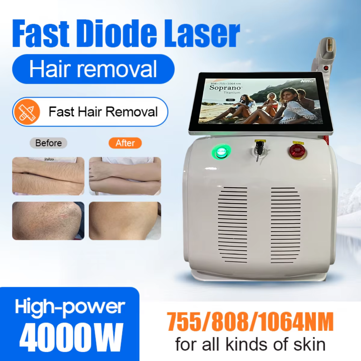 Machine portative d'épilation de Laser de Diode de titane de glace d'épilateur