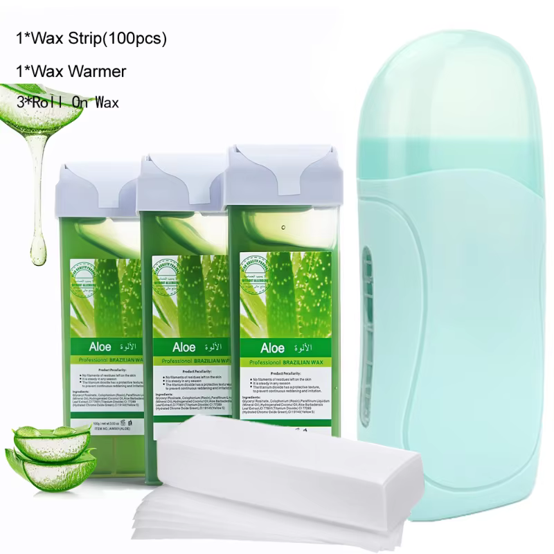 Kit d'épilation à la cire roll-on unisexe à l'aloe vera 2026 avec chauffe-cire