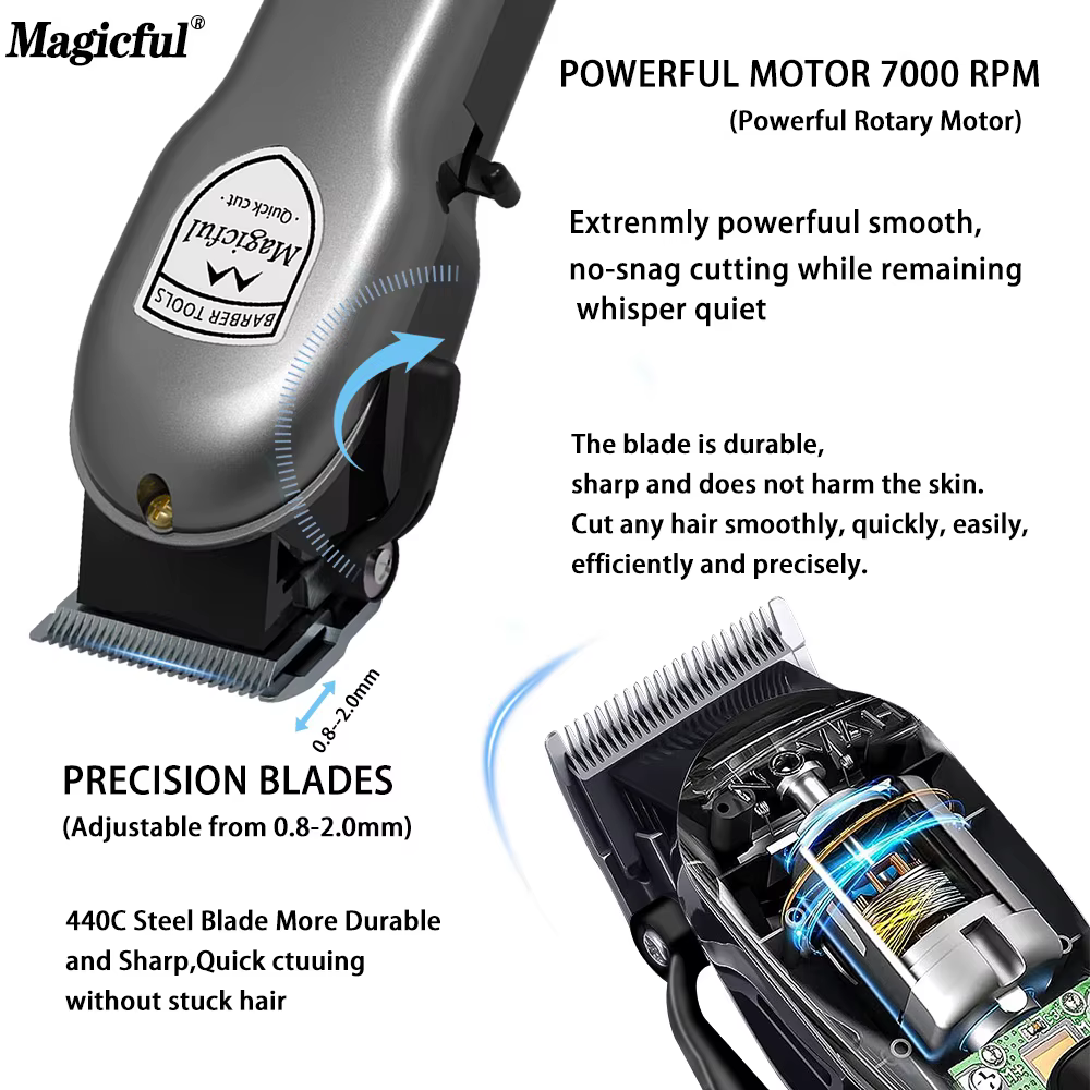 Magicful mode finition professionnelle tondeuse à cheveux pour hommes Rechargeable Li-ion batterie rasage réglable
