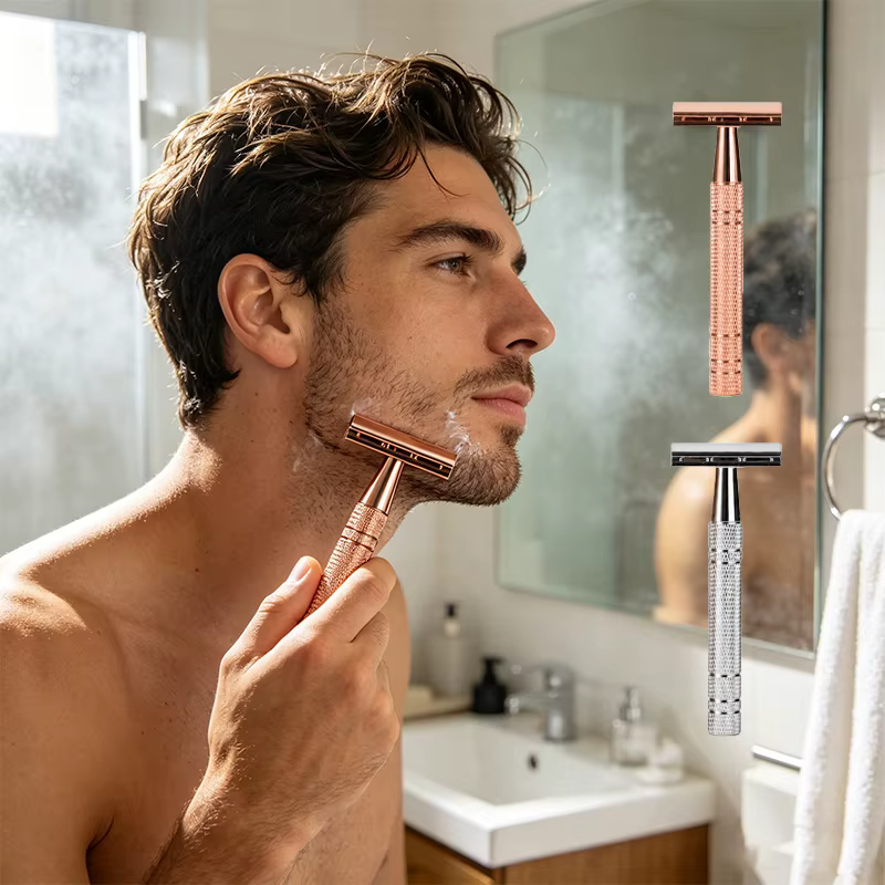Rasoir de sécurité à double tranchant en or rose pour hommes