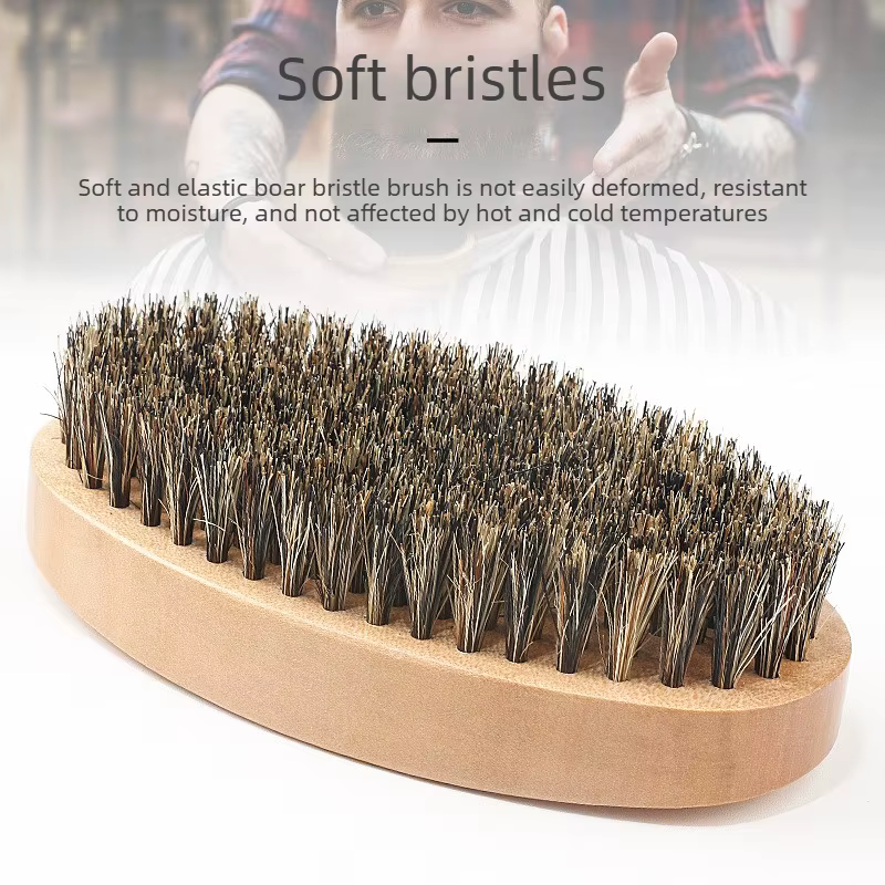 Ensemble professionnel de brosse et peigne à barbe en bois pour hommes, outil de soin de la moustache, poils de sanglier naturels pour peigner les barbes, cadeau