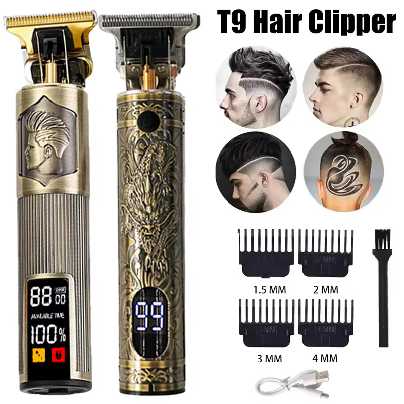 Nouveau! Tondeuse à cheveux électrique T9/accessoires | Rasoir professionnel USB | Machine de découpe chauve fondue 0mm