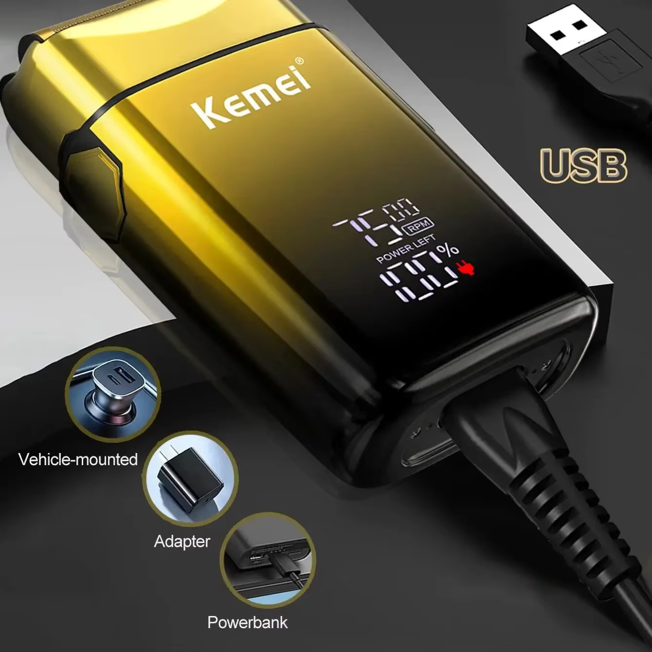 Rasoir électrique rechargeable Kemei TX10 pour hommes