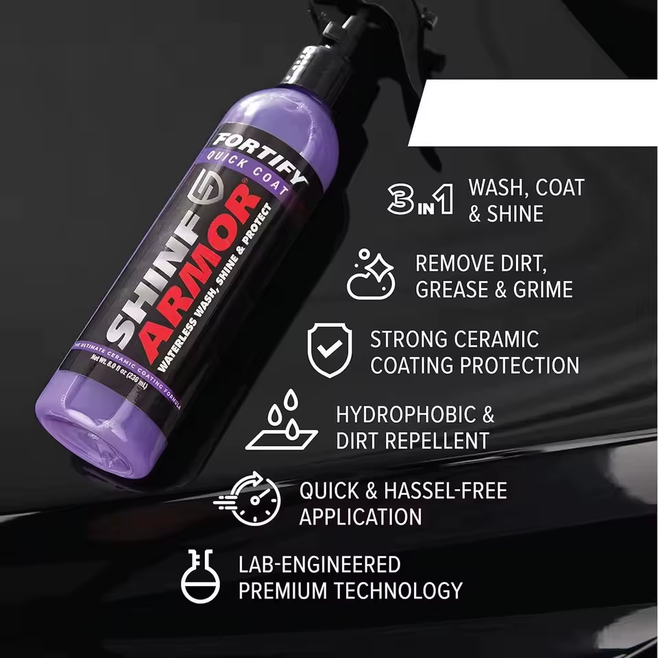 SHINE Revêtement Céramique Fortifiant, Cire de Polissage Rapide pour Voiture, Spray de Lavage Sans Eau, Cire Hydrophobe, Couche de Finition Polymère pour Peinture