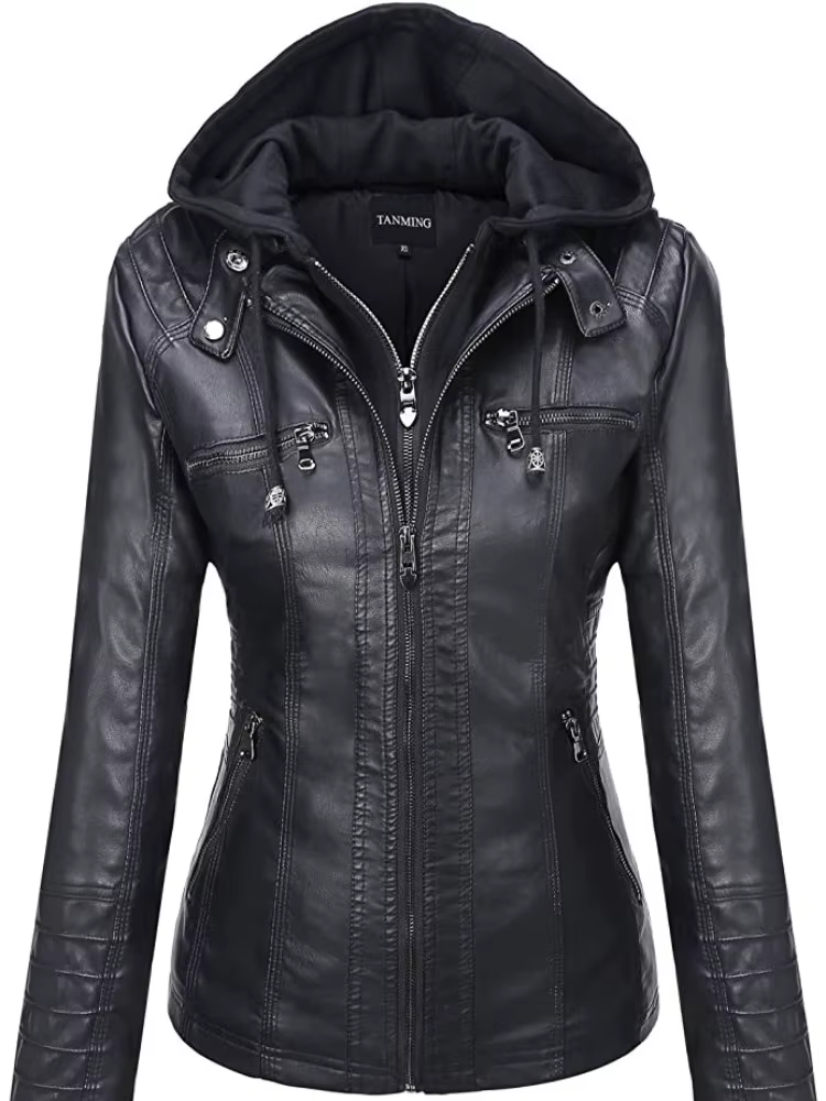 Veste en cuir à capuche ensemble deux pièces