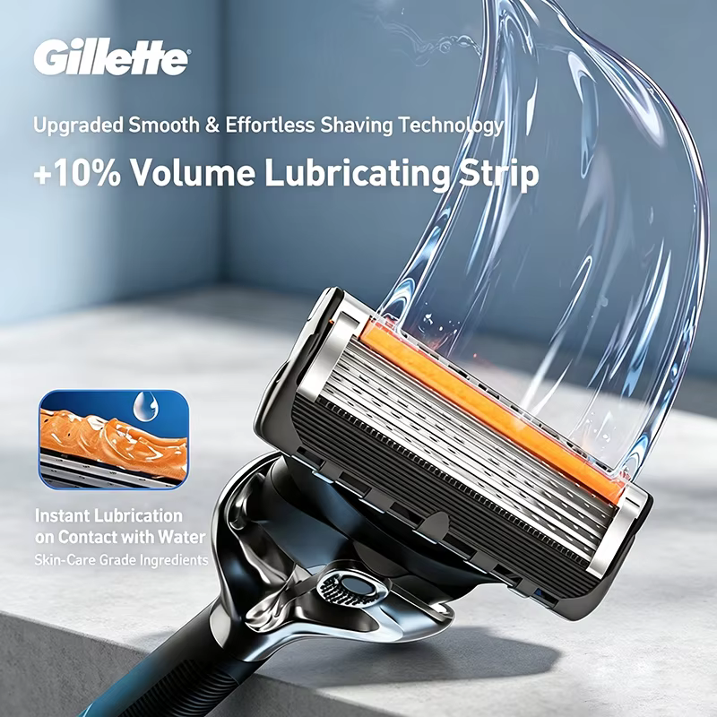 Rasoir Gillette GLA5131FYYL avec poignée antidérapante, lame à 5 couches, rasoir pour hommes, rasoir pour les poils du visage, 3 têtes de rasoir, 1 base