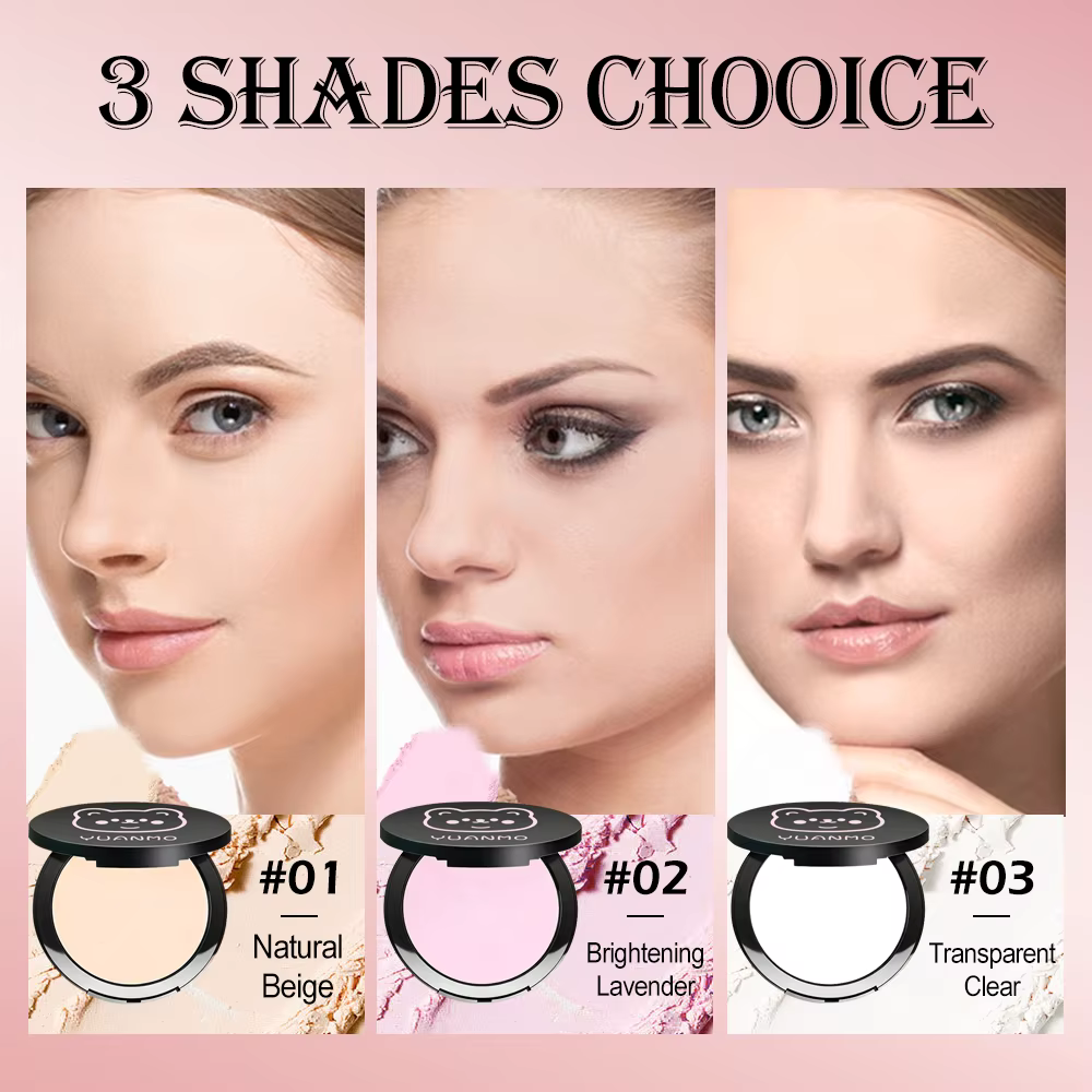 Poudre fixante 3 couleurs - Poudre libre anti-brillance (Beige naturel/Lavande/Transparent), fini mat longue tenue