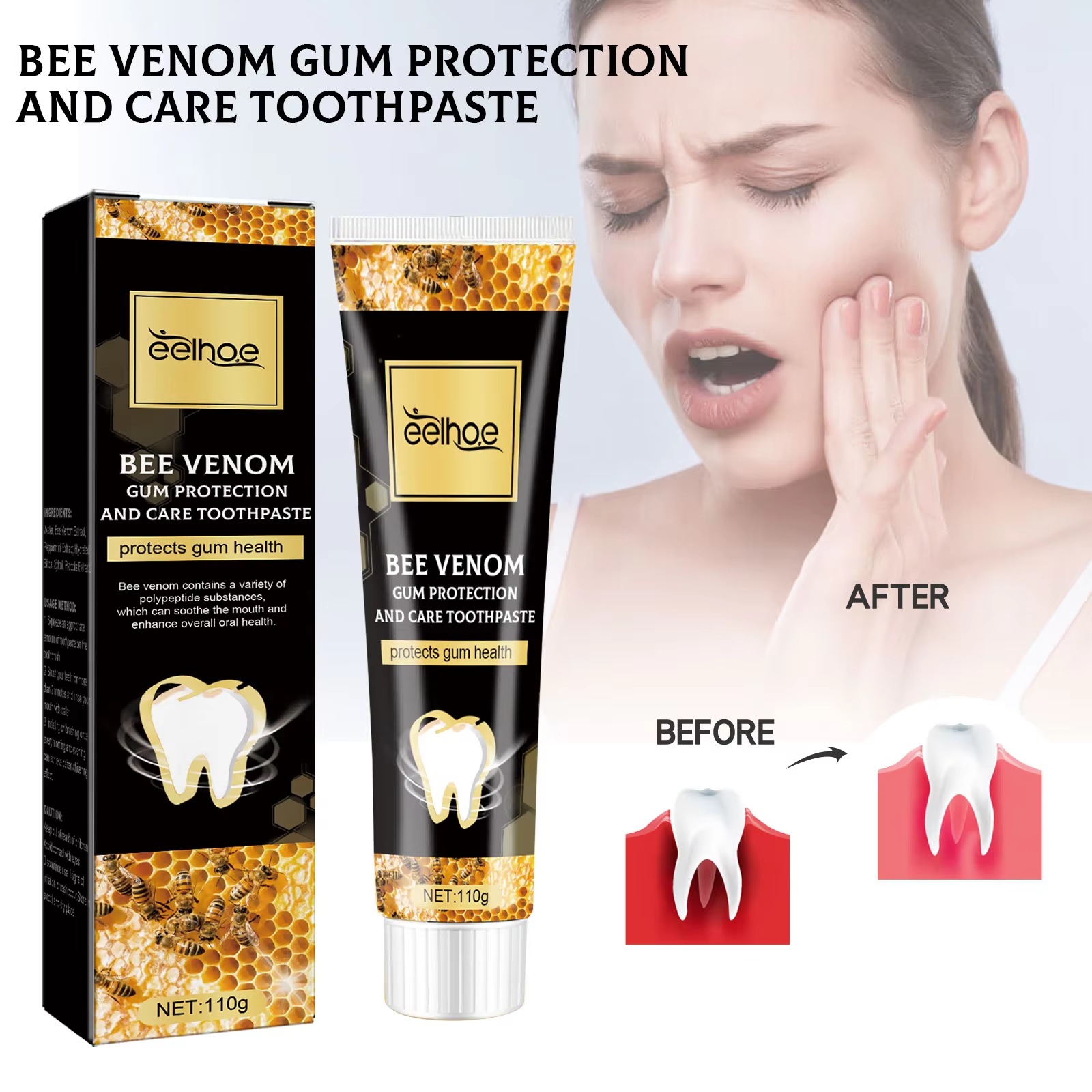 Dentifrice réparateur de gencives, élimination de la plaque dentaire, élimination des caries, protection contre la mauvaise haleine, décoloration des taches dentaires, nettoyage en profondeur, éclairc