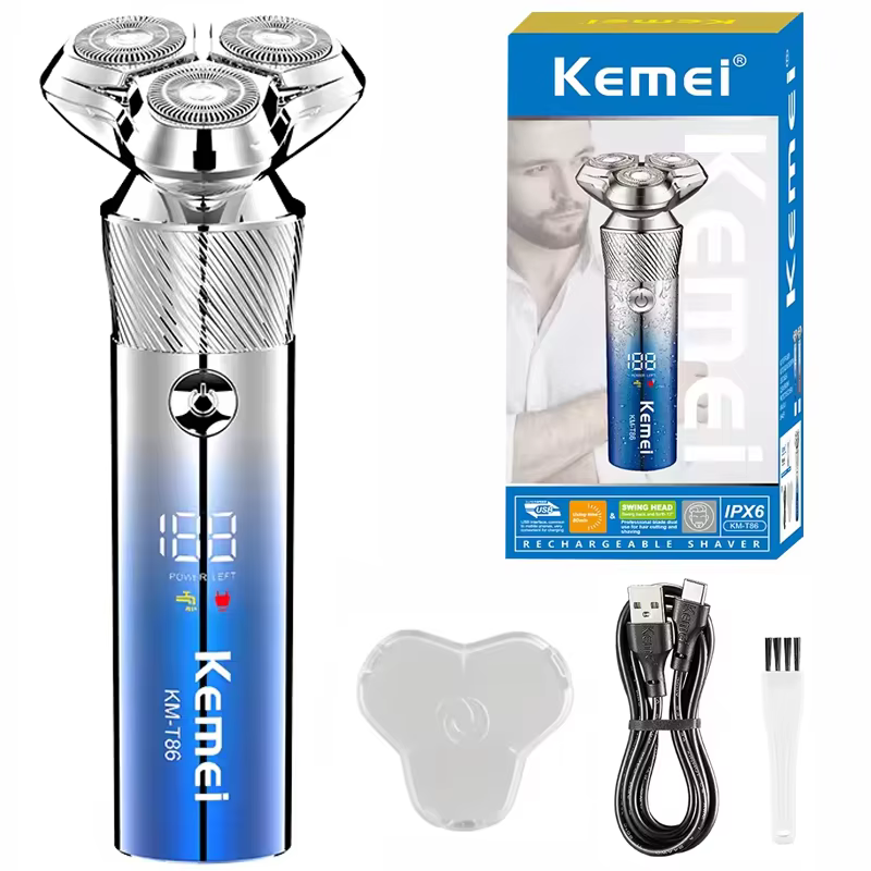Kemei rasoir électrique professionnel pour hommes humide sec étanche LCD affichage