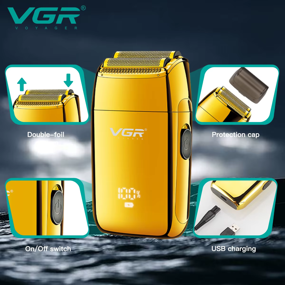 VGR tondeuse tondeuse à barbe pour hommes rasoir electrique homme rasoir homme Rasoir Professionnel Tondeuse à barbe Électrique Machine à raser Portable Rasoir Rechargeable Tondeuse LED Rasoir pour ho