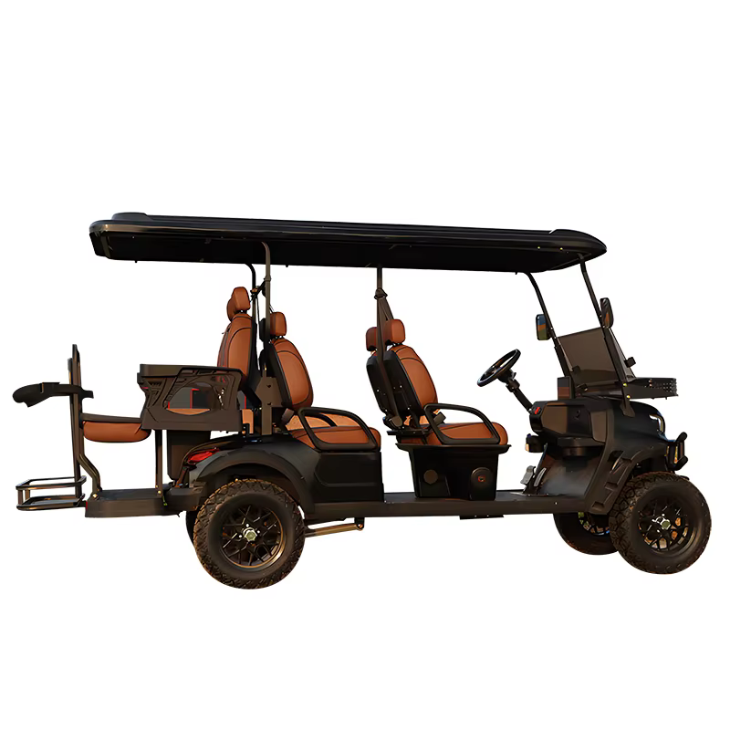 Voiturette de golf électrique de luxe 4+2 places, 6 places, 48V/72V, sièges en cuir, pare-brise en verre, personnalisée pour usage en station balnéaire