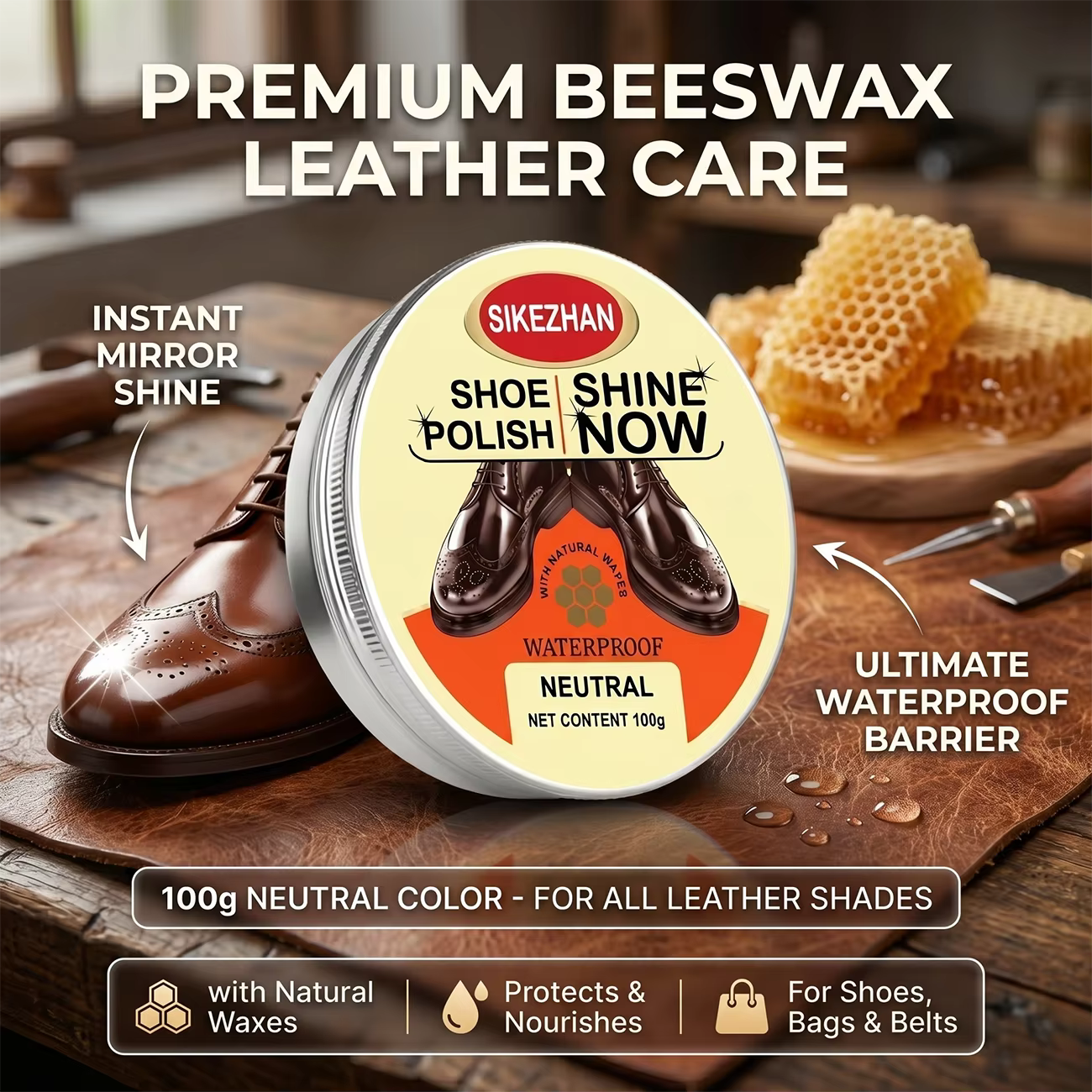 Crème pour cuir à la cire d'abeille de qualité supérieure SIKEZHAN : Conditionneur universel pour bottes et sacs - Restauration professionnelle et brillance instantanée