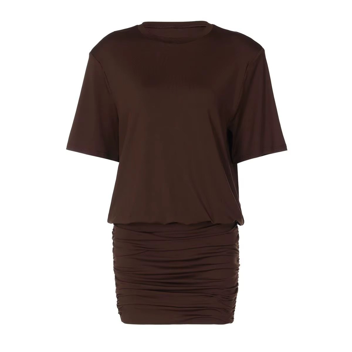 Robe moulante plissée à col rond pour femme, nouvelle collection Printemps 2026, style sexy et séduisant