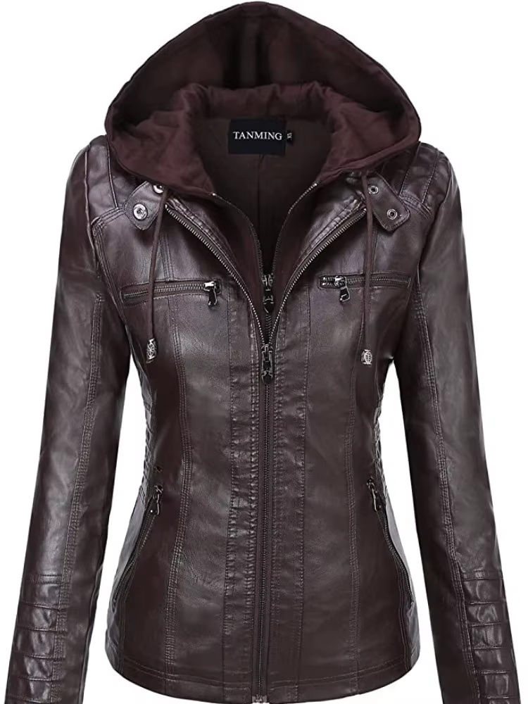 Veste en cuir à capuche ensemble deux pièces