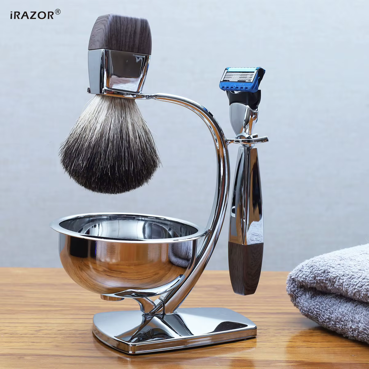 IRAZOR Kit de rasage humide classique pour hommes avec 5 lames de rasoir Fit Fusion 5