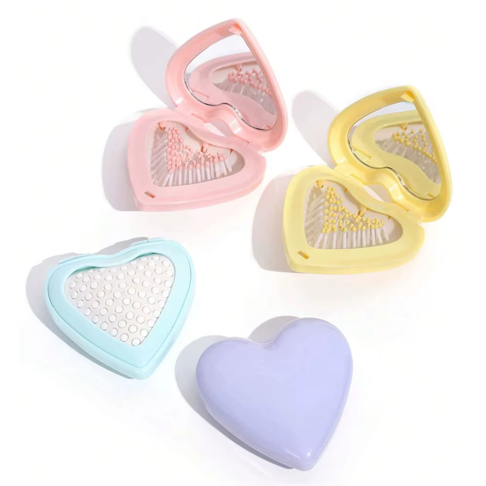 Brosse à cheveux en forme de cœur avec miroir 2 en 1