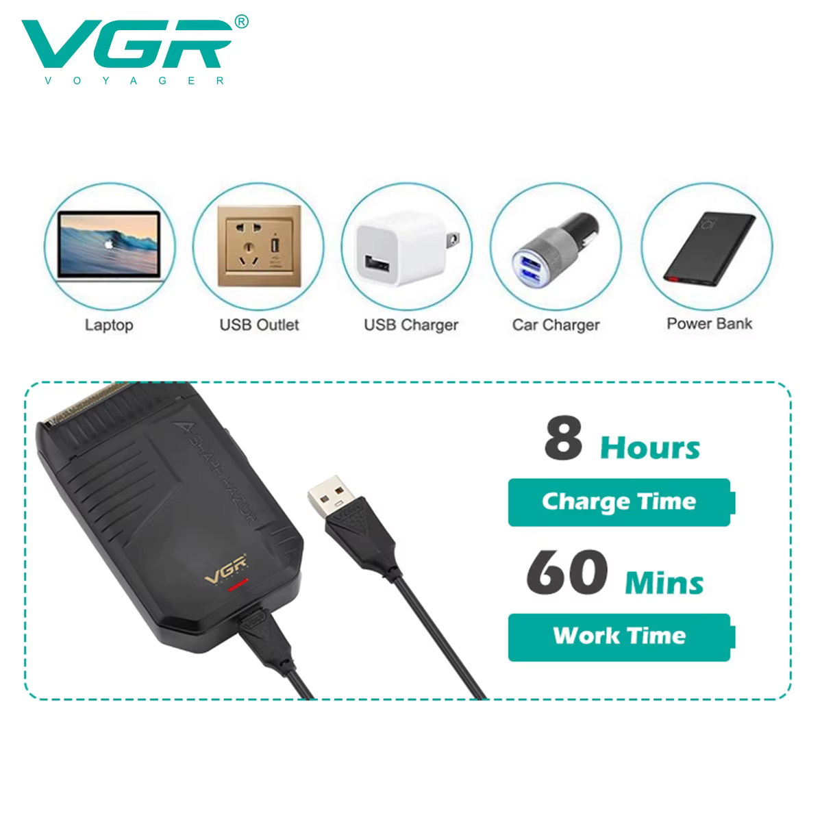 VGR rasoir electrique hommes tondeuse barbe Rasoir Amélioré Rechargeable Rasoir Meilleure vente Professionnel Tondeuse à barbe Mini Électrique Tondeuse Promotion Sabre 0 mm Rasoir de finition pour hom