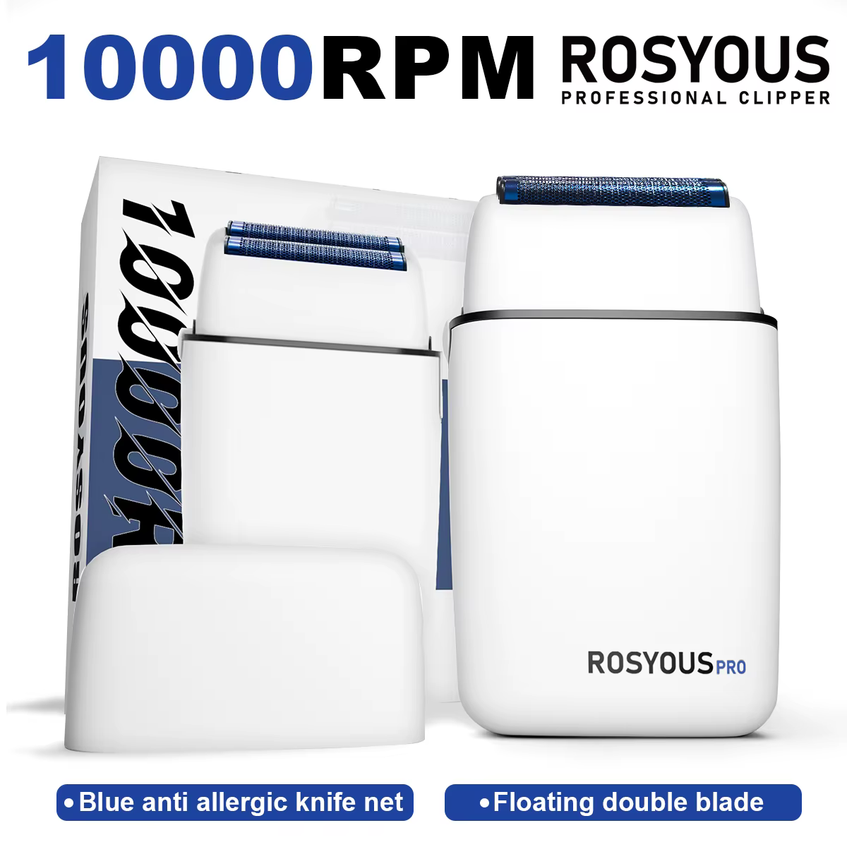 ROSYOUS RS620 Machine à raser pour hommes 10000 tr/min Double feuille bleu couteau hypoallergénique Net tondeuse à barbe électrique salon de coiffure