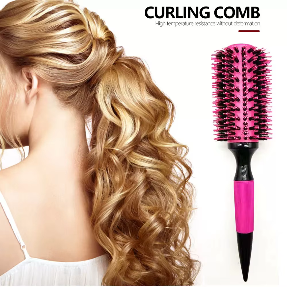 BARBERTOP brosse à cheveux ronde en bois avec poils de sanglier mélange outils de coiffure en Nylon