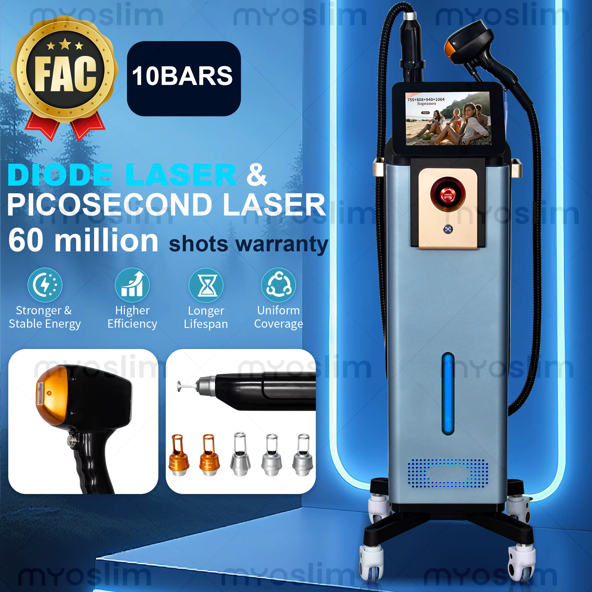 4000W Diode Laser 4 longueurs d'onde 755 808 940 1064nm Machine d'épilation permanente indolore pour le corps